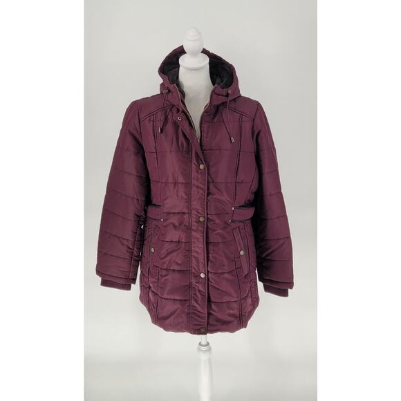 NWT Intl Details Womens Cozy Burgundy Full Zip Snap Hooded Puffer Jacket Size L - Picture 3 of 8